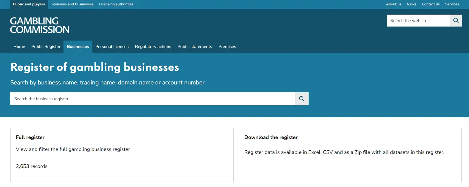 UK Gambling Commission public register information relevant to Candyland licensing